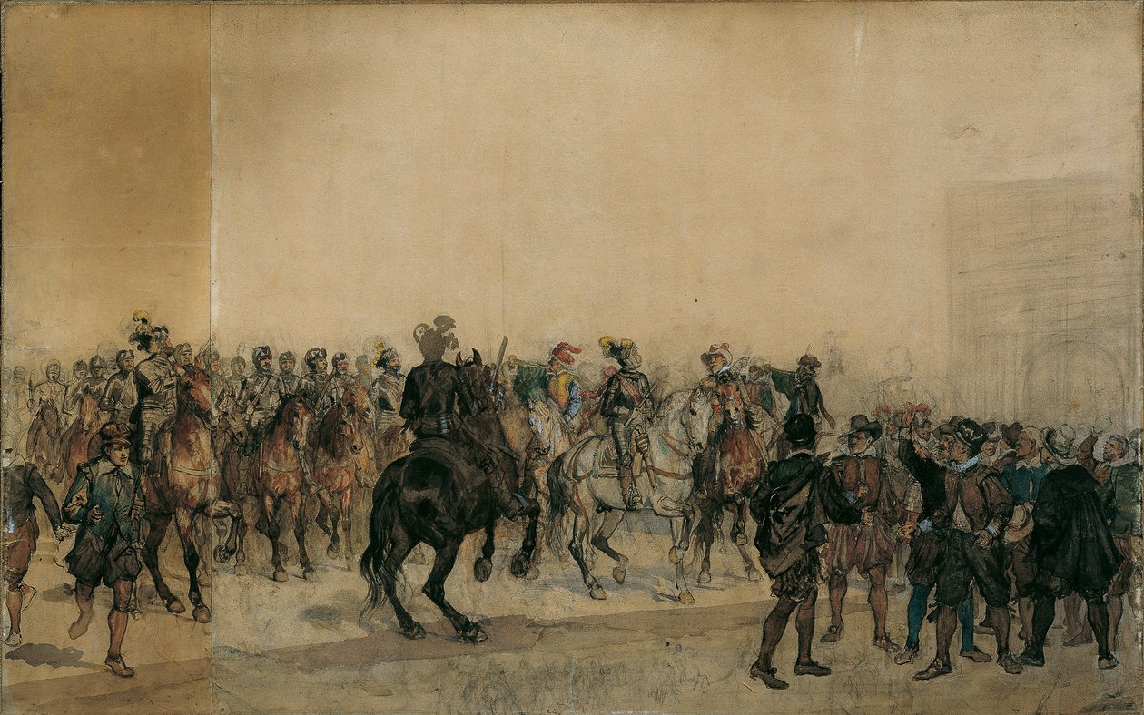 A chegada dos couraceiros Henri Duval Conde de Dampierres no pátio do castelo de Sigmund L