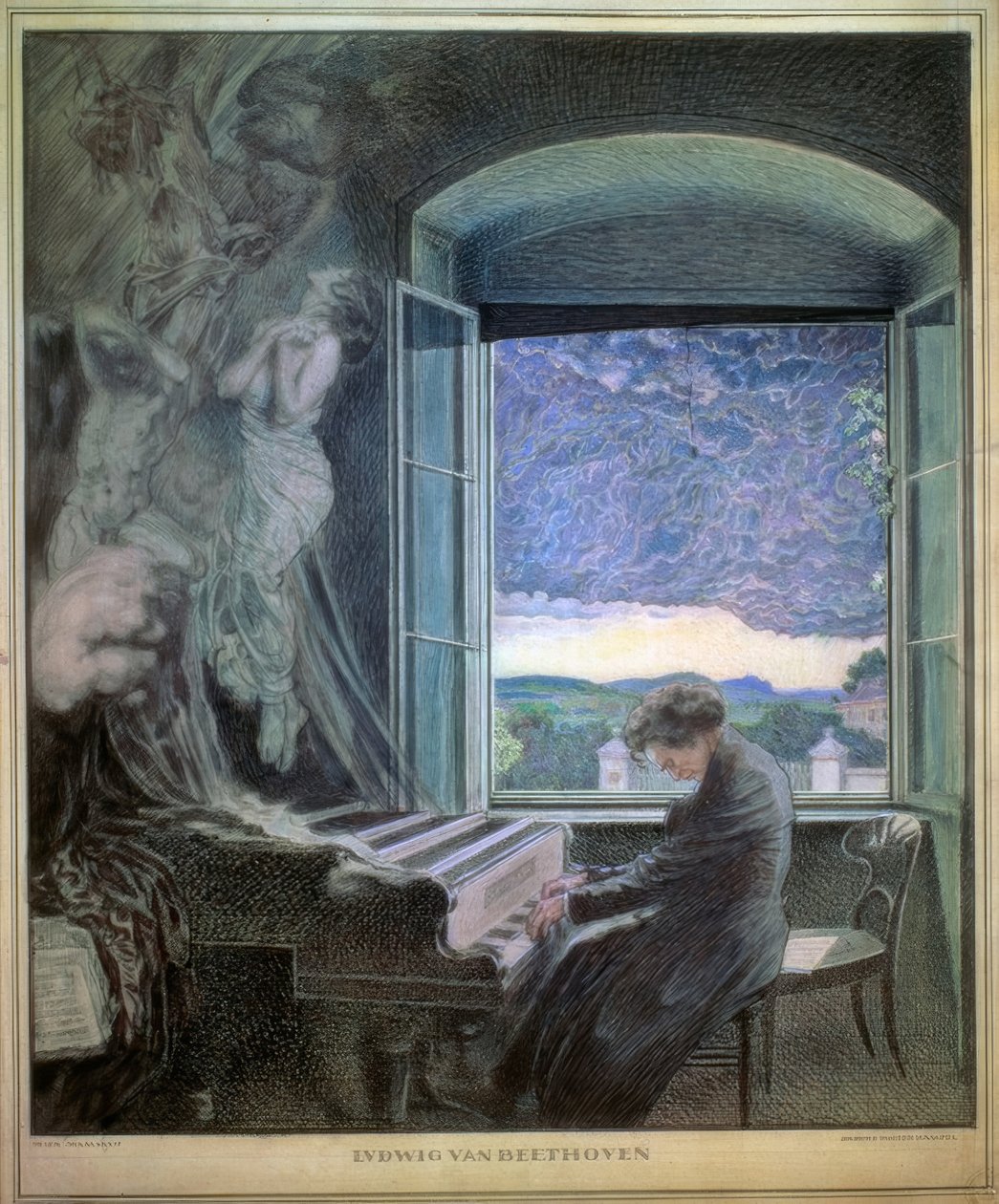 Alegoria de Beethoven como um génio musical de Sigmund Walter Hampel