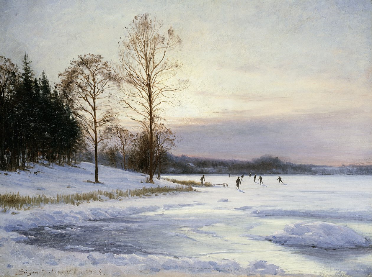 Patinadores em uma lagoa congelada de Sigvard Hansen