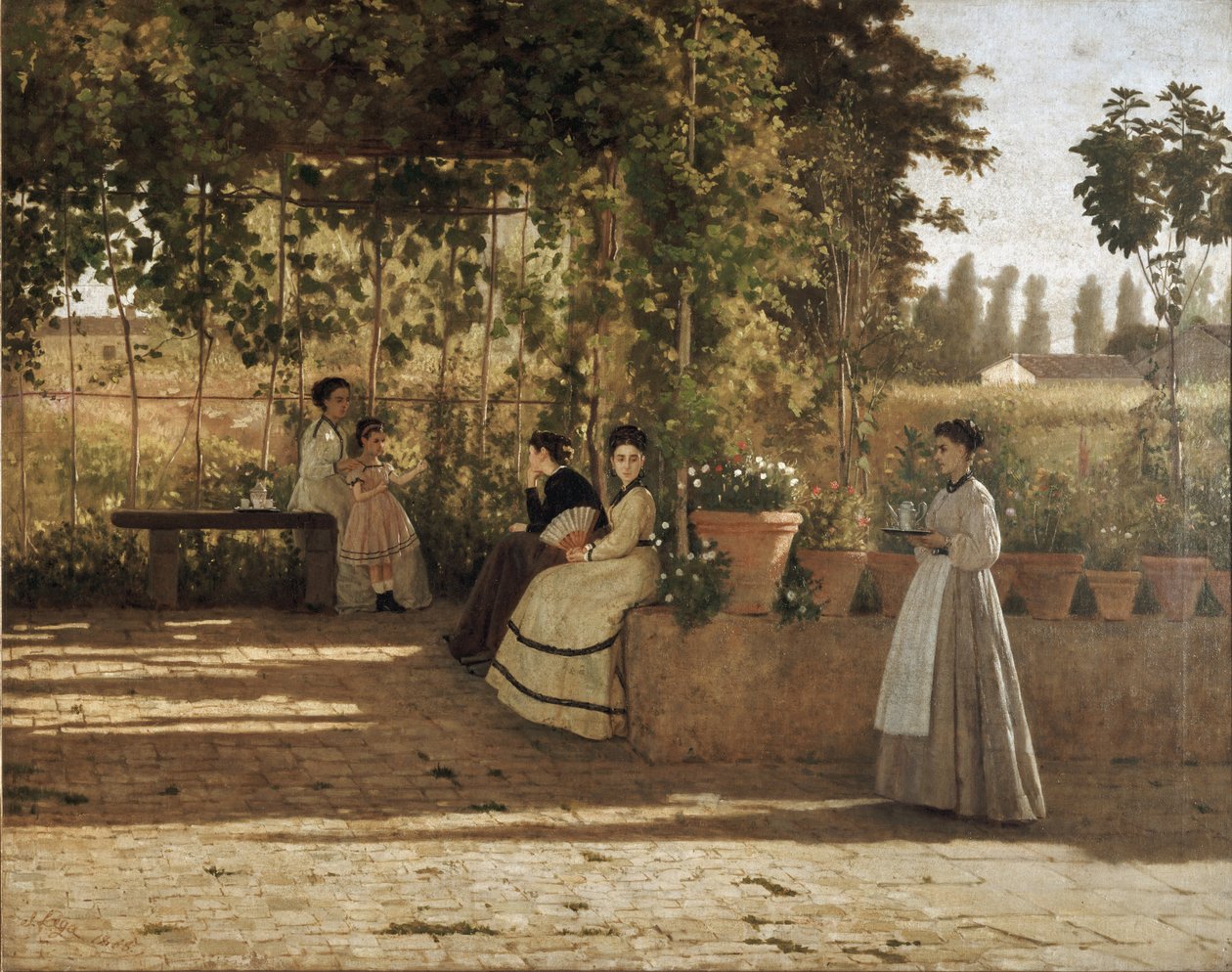 Um depois do meio-dia (a pérgula) (óleo sobre tela de Silvestro Lega