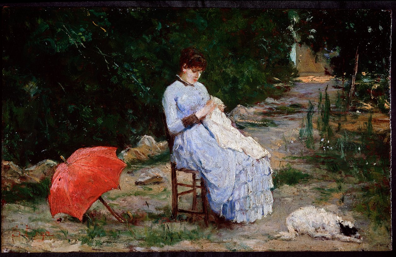 No jardim - óleo sobre tela de Silvestro Lega