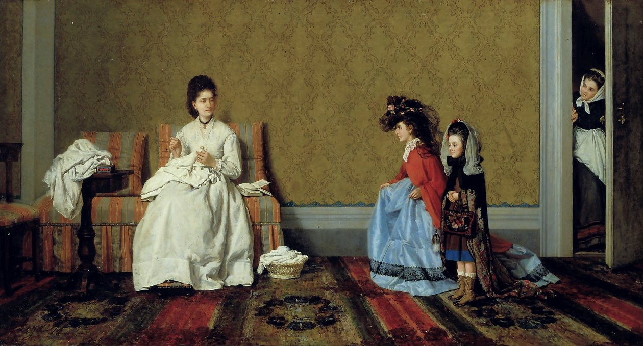 Raparigas a jogar às senhoras de Silvestro Lega
