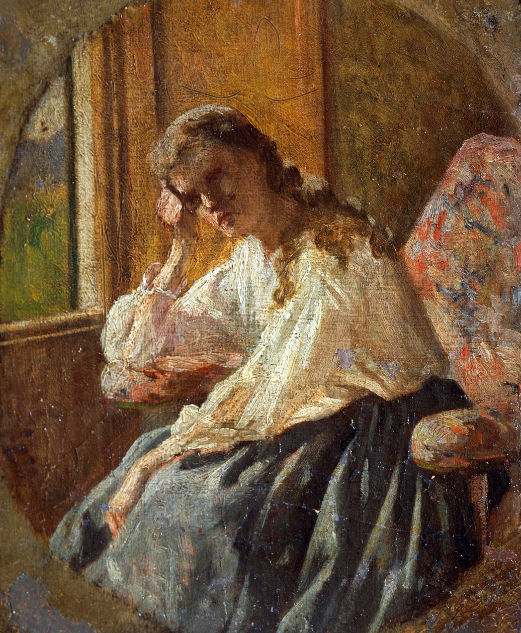 Estudo da figura feminina, por Silvestro Lega (1826-1895), Detalhe do tríptico de Silvestro Lega