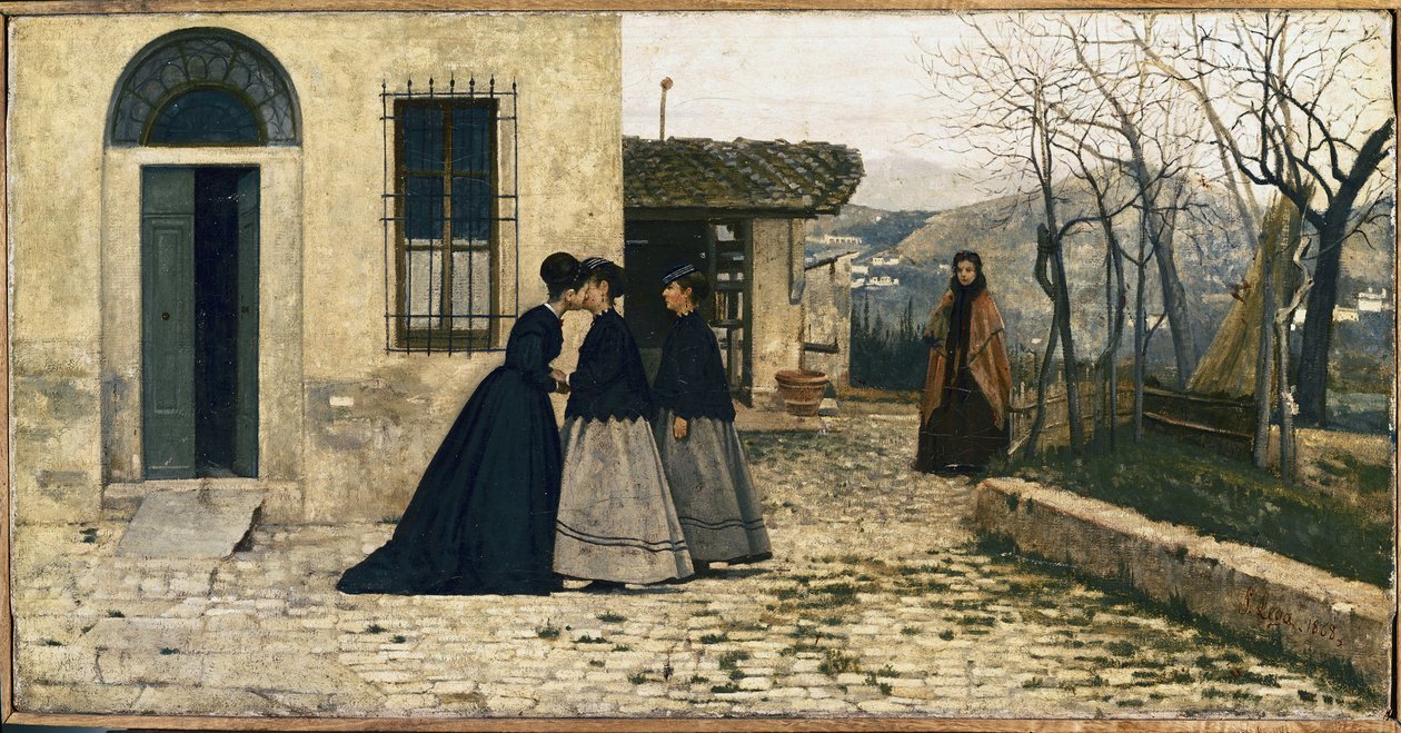 A Visita (óleo sobre tela de Silvestro Lega