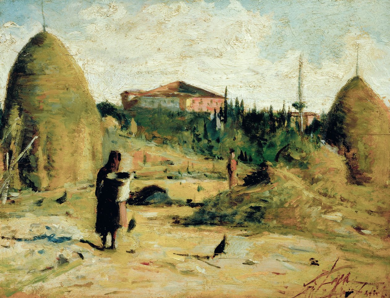 Villa Bandini al Gabbro, c.1889-90 (óleo sobre tábua) de Silvestro Lega