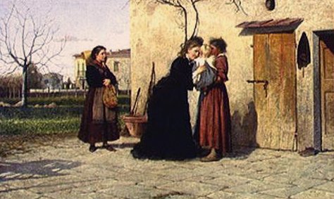 Visitando a garotinha (óleo sobre tela) de Silvestro Lega