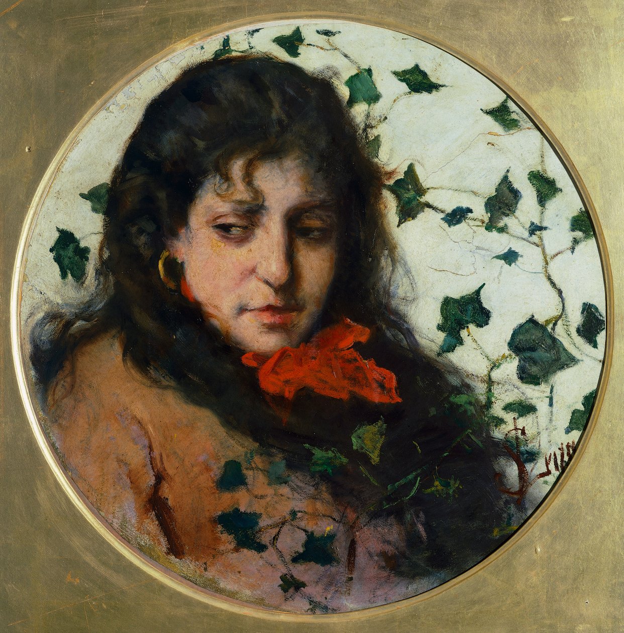 Mulher com Hera, de Silvestro Lega, óleo sobre painel de Silvestro Lega