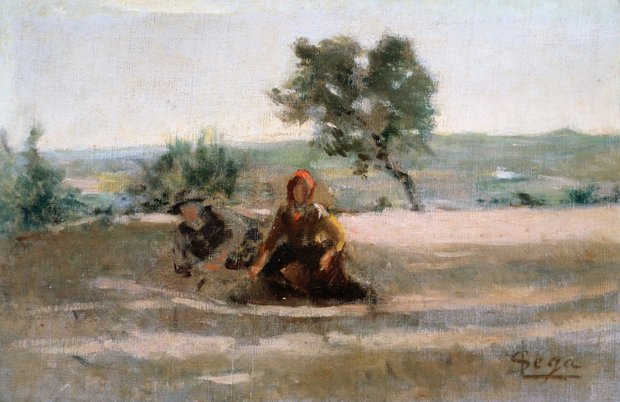Jovens camponeses, de Silvestro Lega (1826-1895), óleo sobre tela, cm 24x37 de Silvestro Lega