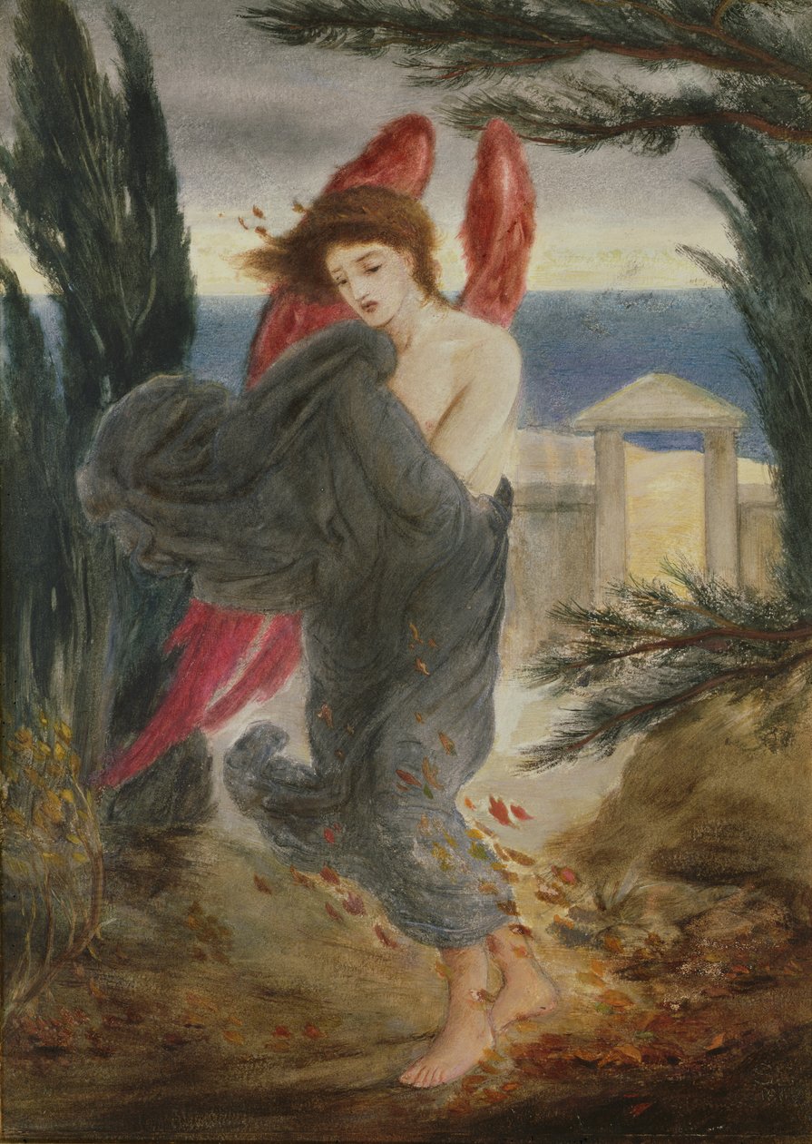 Amor no Outono, c.1860 (guache sobre papel colocado sobre tela) de Simeon Solomon
