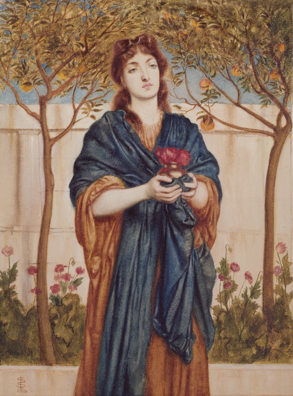 Sacerdotisa oferecendo Papoulas, 1864 (wc aumentado com branco sobre papel) de Simeon Solomon