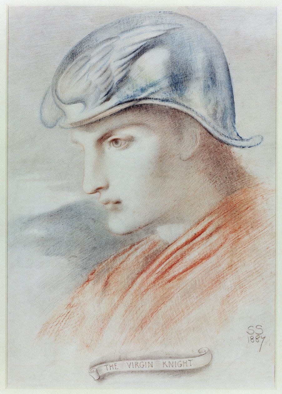 O Cavaleiro Virgem, 1887 (giz colorido sobre papel) de Simeon Solomon