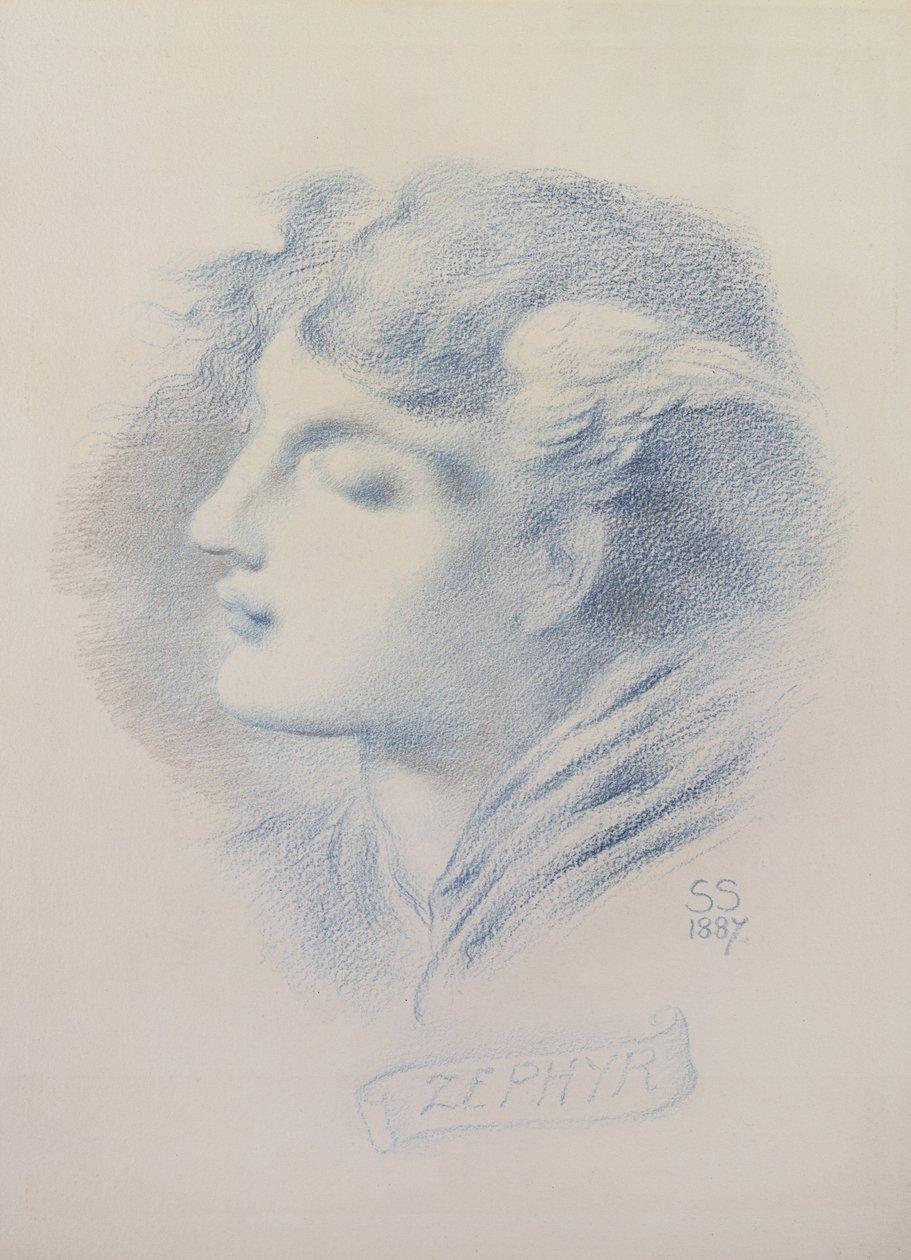 Zephyr, 1887 (lápis azul e lápis sobre papel) de Simeon Solomon
