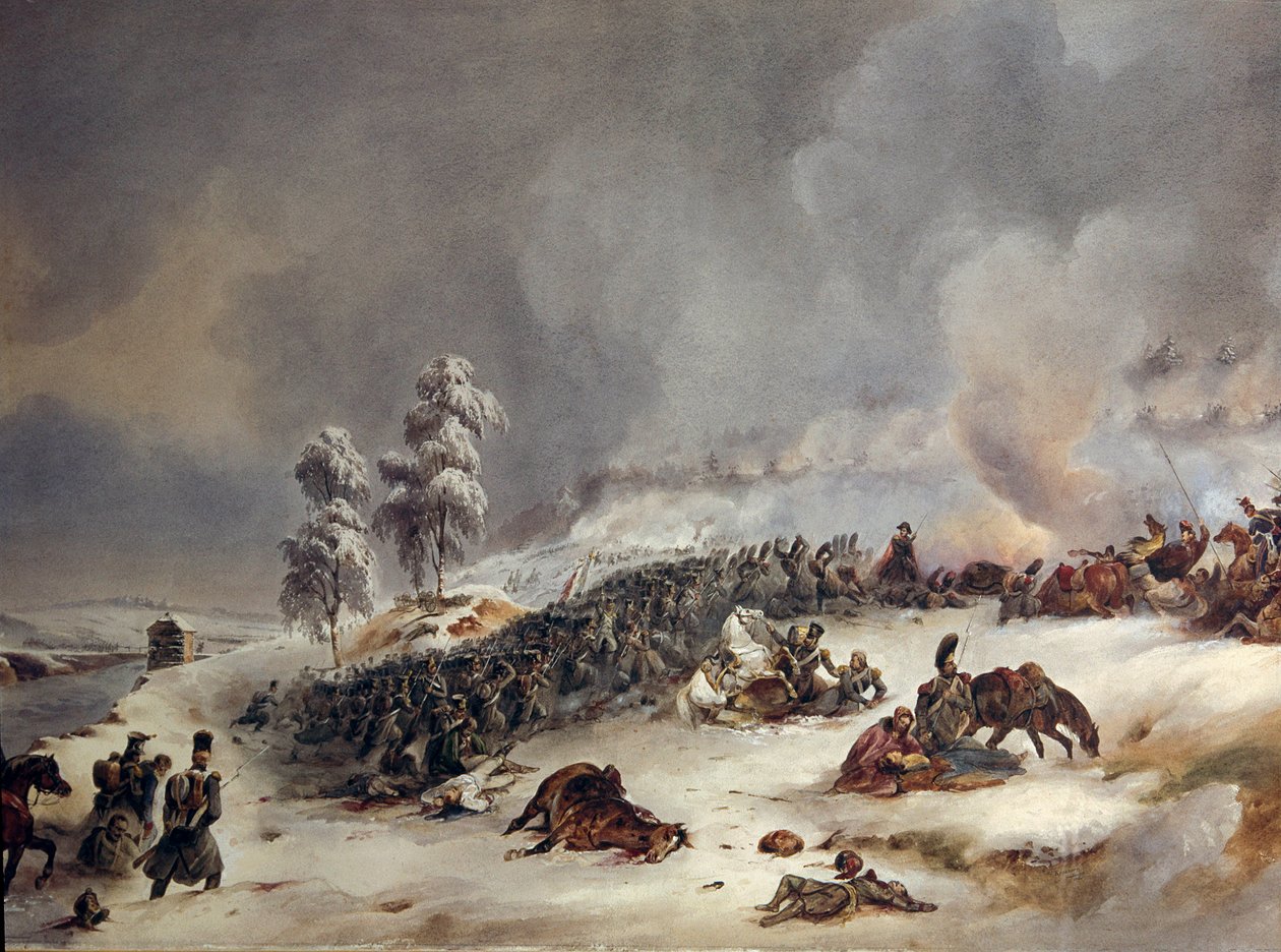 Aposentadoria da Rússia em 1812: “” Divisão Ricard na Batalha de Krasnoe em 18/11/1812, 9h.”” Pintura em aquarela de Simeon Fort (1793-1861) Sun. 0,6x0,99m. de Simeon Fort