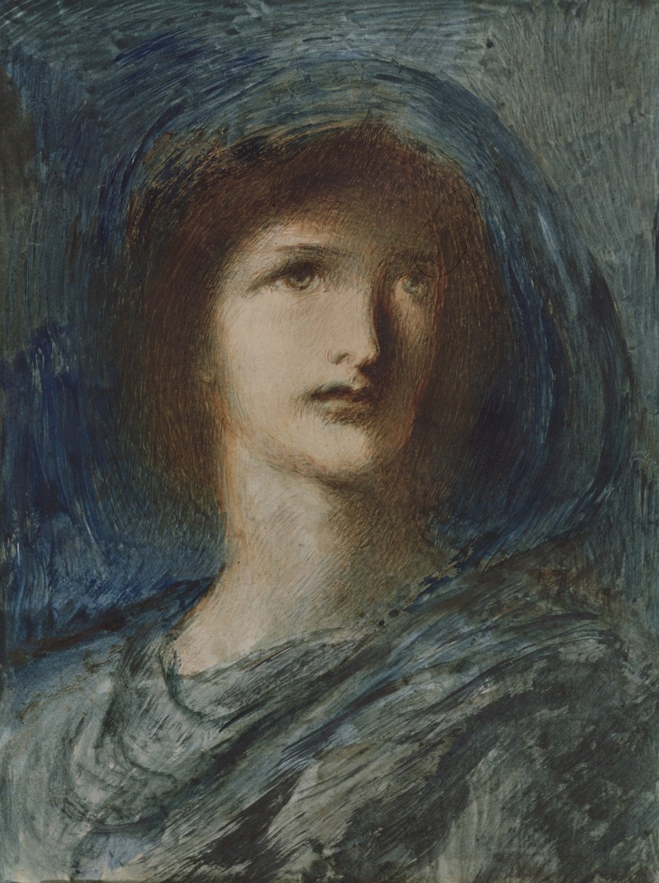 Cabeça de uma jovem garota (wc, caneta e tinta no papel) de Simeon Solomon