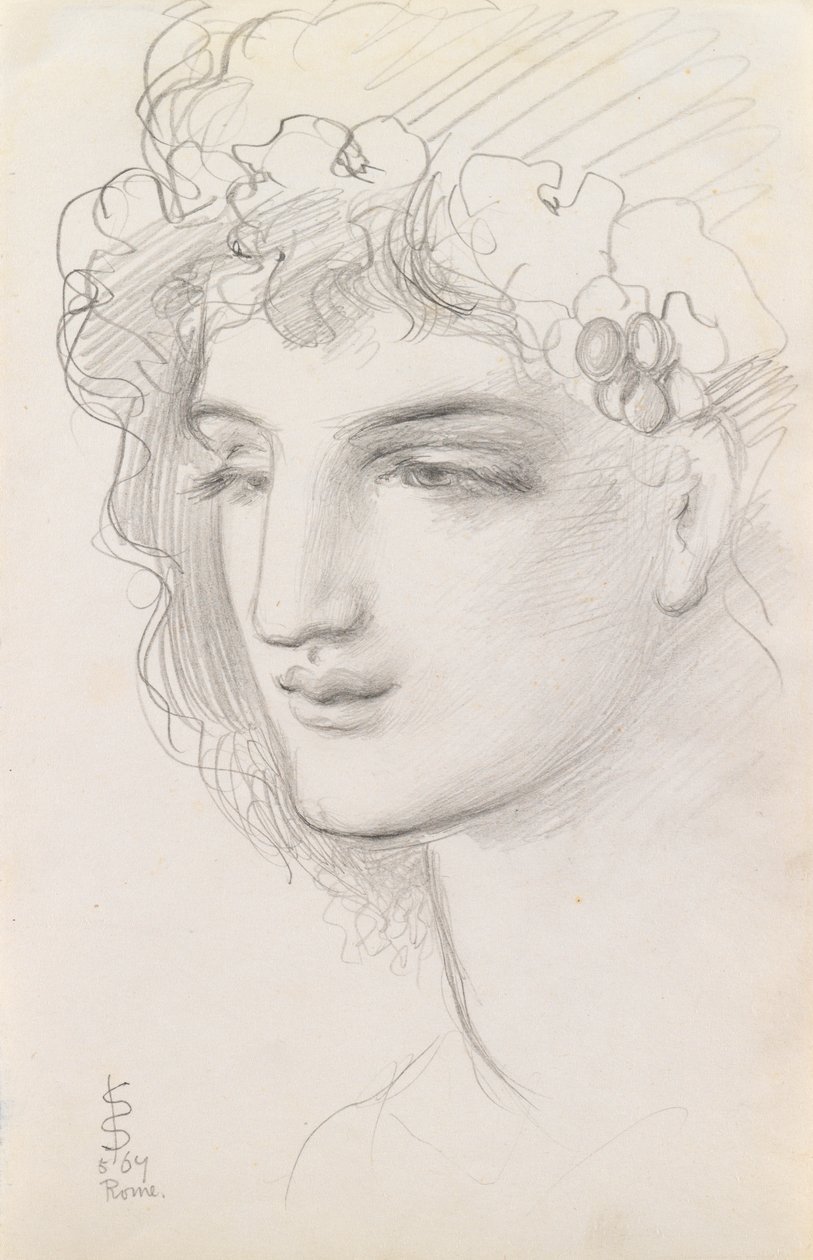Estudo de uma cabeça de guirlanda, 1867 de Simeon Solomon