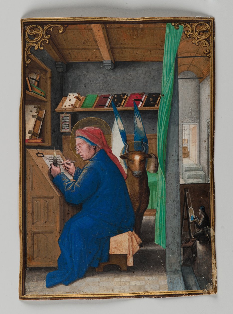 Escrita de São Lucas em Crown, 1521 (tempera em pergaminho) de Simon Bening