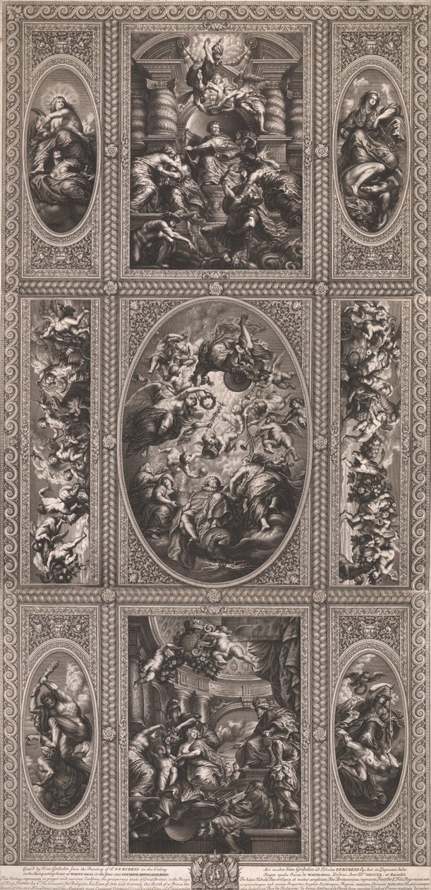 Da pintura do teto na casa de banquetes em White-Hall no ano de 1720 de Simon Gribelin