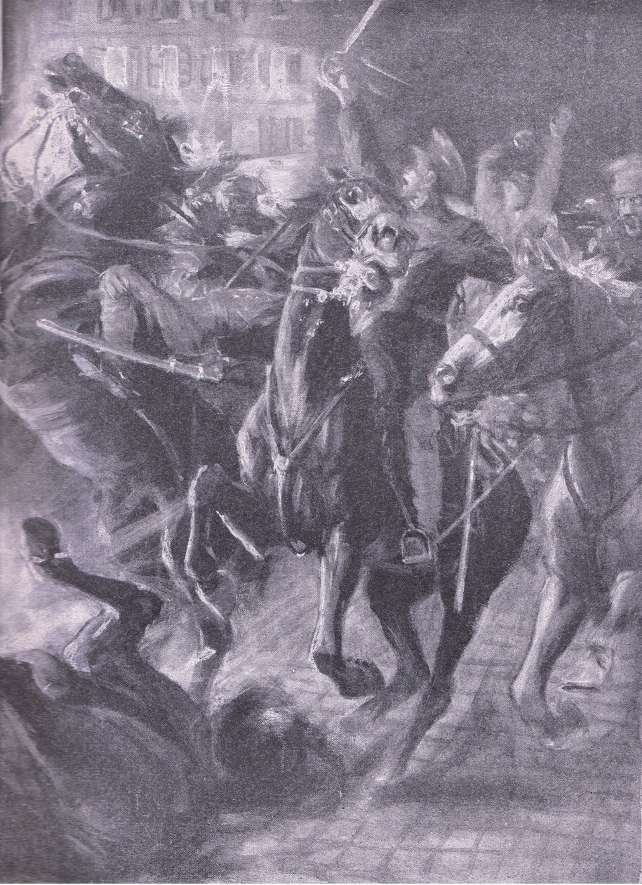 Uma carga noturna da cavalaria britânica durante o movimento de varredura em outubro de 2014, da História da Grande Guerra Vol. 3 publicada pela Waverley Book Co Limited, c.1920 de Simon Harmon Vedder