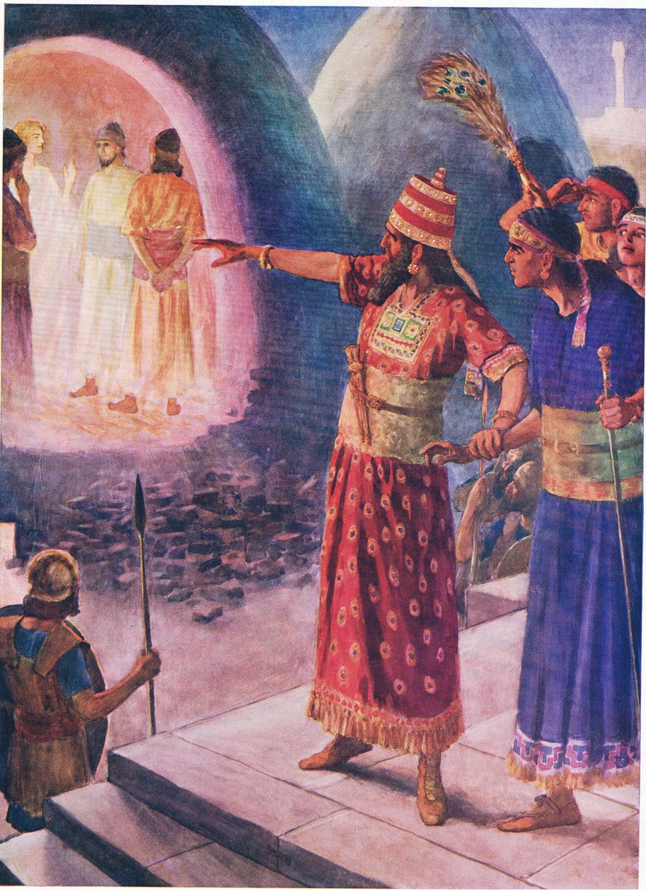A fornalha ardente, do livro da Bíblia publicado por Thomas Nelson, c.1950 de Simon Harmon Vedder