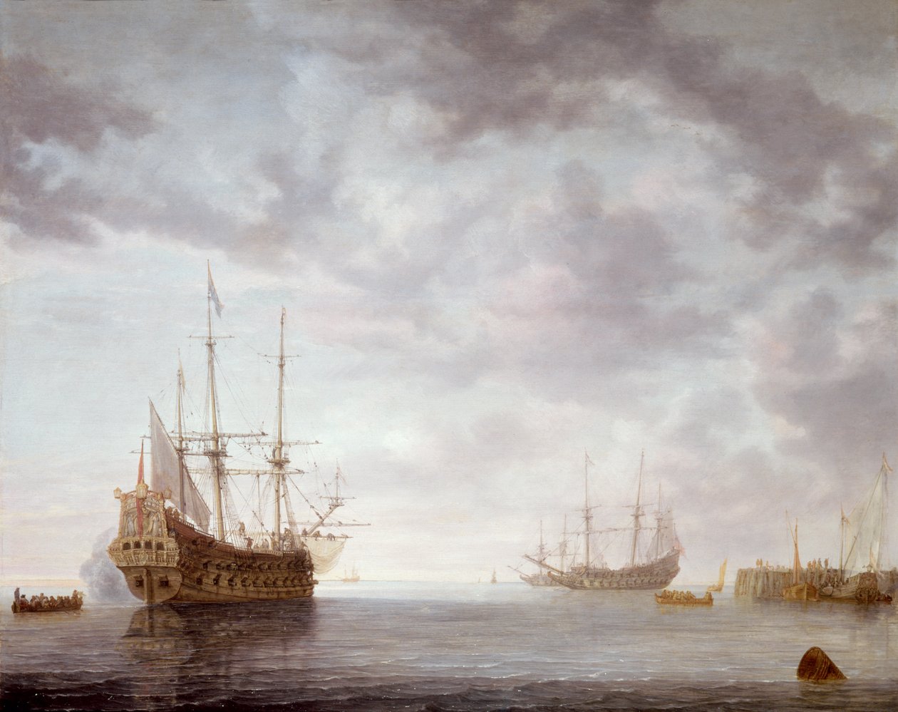 Homens-o-guerra holandeses ancorados, c.1650 de Simon de Vlieger