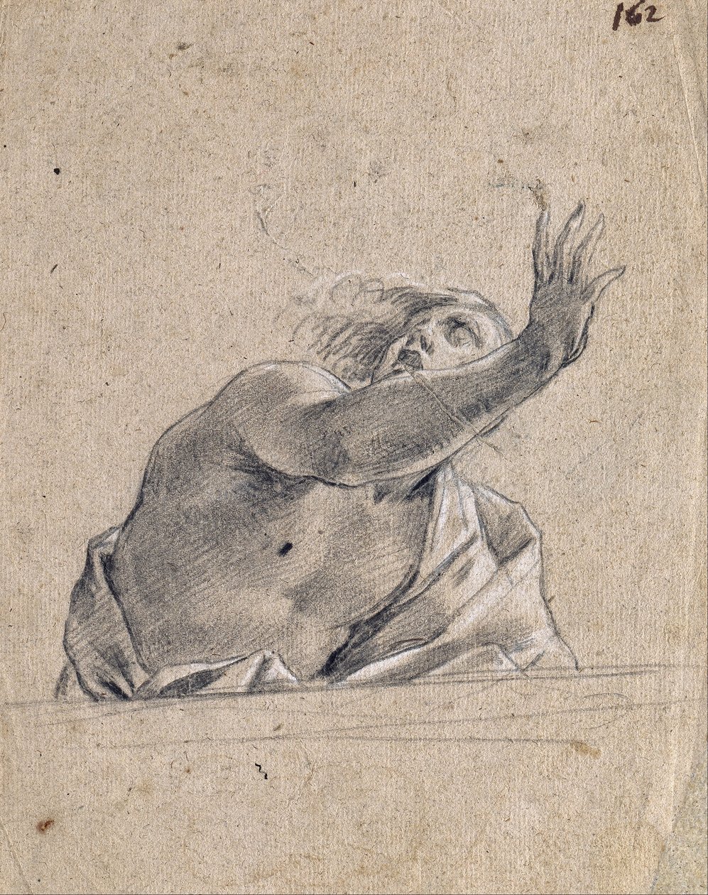 Homem, com, braço levantado, atrás de, um, parapeito de Simon Vouet