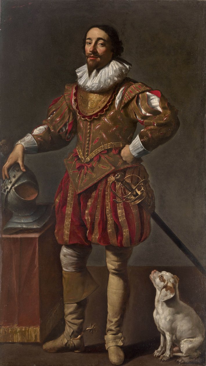 Retrato, de, um, cavalheiro, com, seu, cão de Simon Vouet