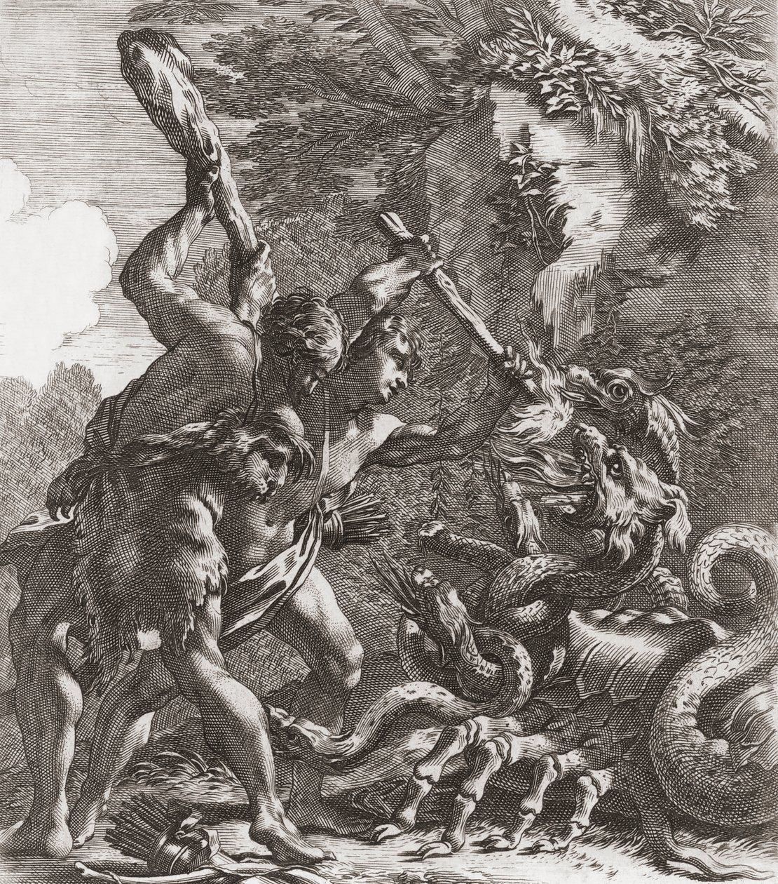 Hércules e a Hidra. (imprimir) de Simon (after) Vouet