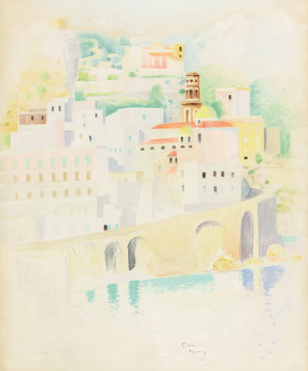Atrani, Costa Amalfitana (pastel sobre papel) de Simon Albert Bussy