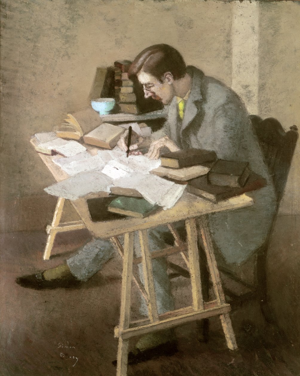 Retrato de Lytton Strachey (pastel sobre papel) de Simon Albert Bussy
