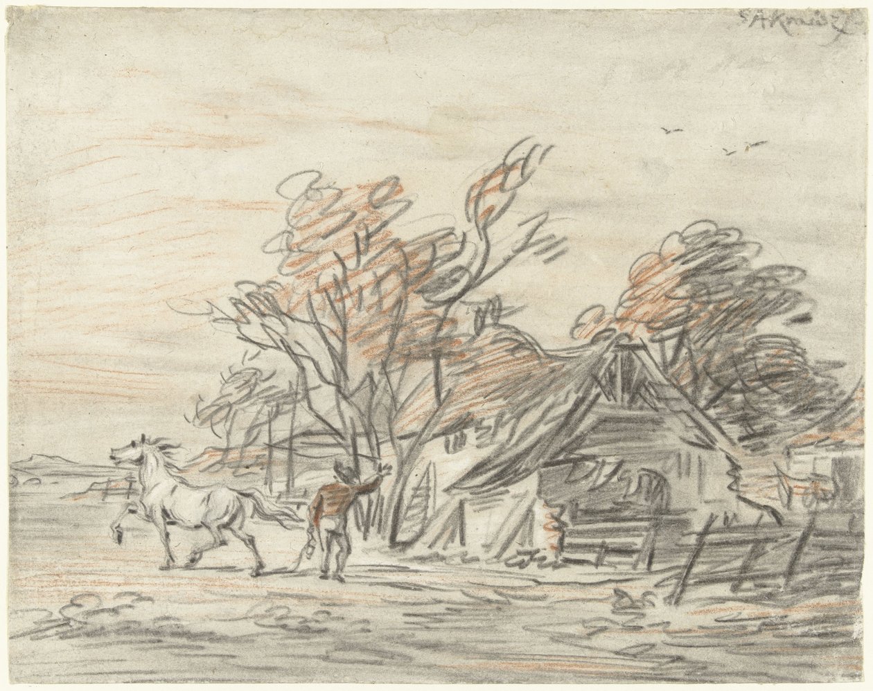 Casa de fazenda onde um fazendeiro treina seu cavalo de Simon Andreas Krausz