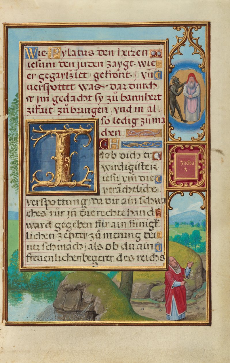 Rand mit der Vision des Hohenpriesters und des Teufels von Sacharja de Simon Bening