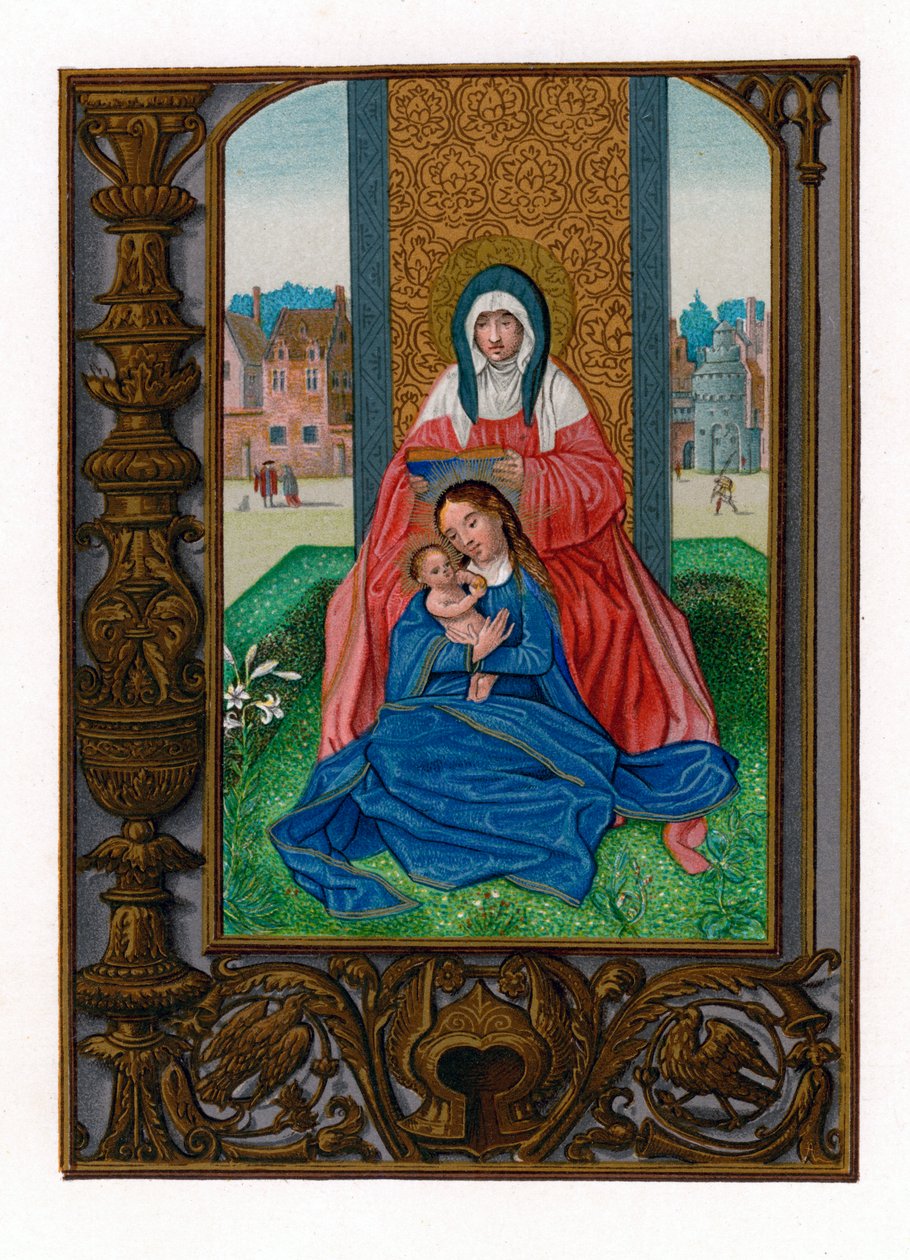 Santa Ana com a Virgem e o Menino, 1516-1529 de Simon Bening