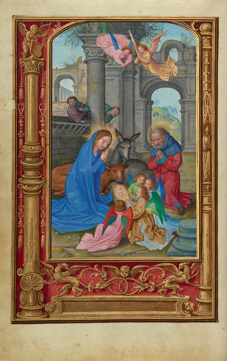 A Natividade, c.1525-30 (têmpera, tinta dourada e folhas em pergaminho) de Simon Bening