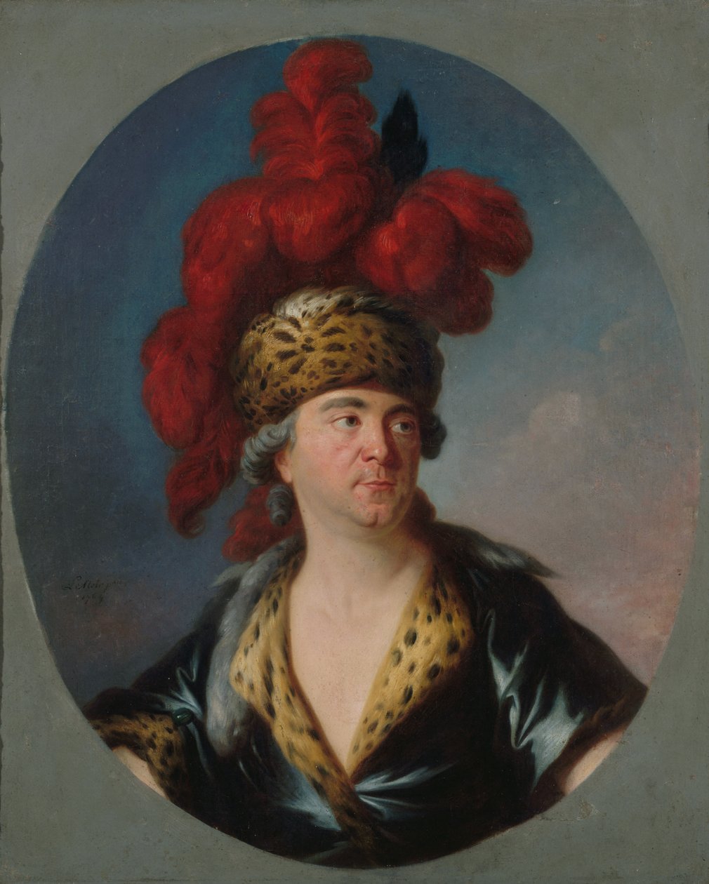Retrato de Henri-Louis Lekain 1728-1778 como Genghis Khan na peça..., Final da década de 1750. de Simon Bernard Lenoir