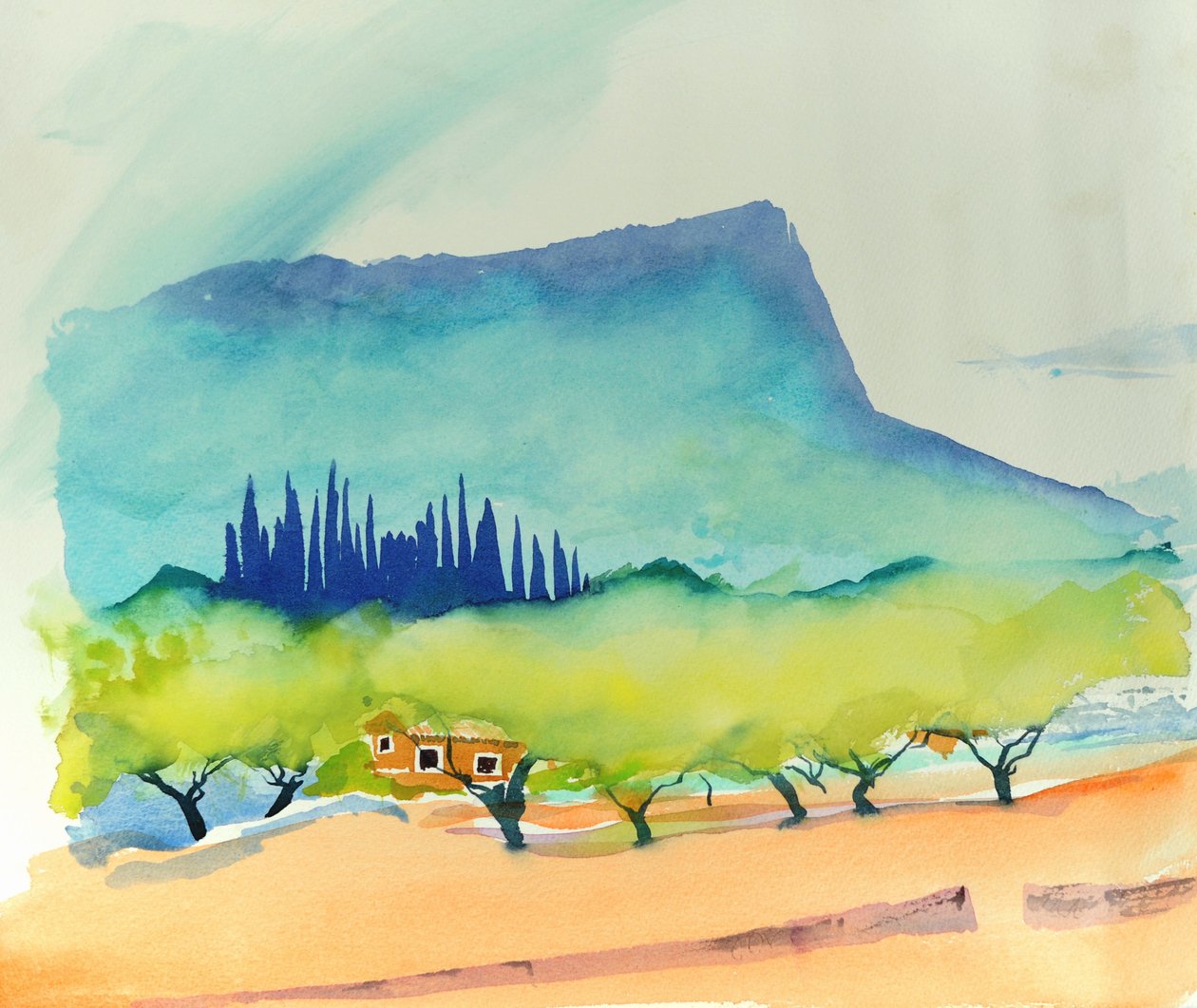 Amêndoas, Pollença, 2016 (aguarela) de Simon Fletcher