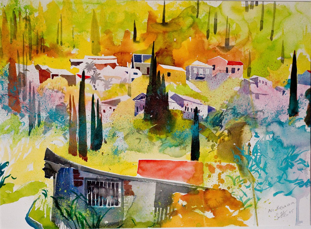 Ano Korakiana, Corfu, 2005 (aguarela sobre papel) de Simon Fletcher