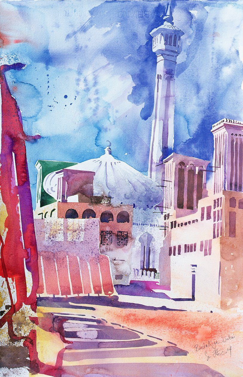 Bastakia, Dubai, 2004 (aguarela sobre papel) de Simon Fletcher