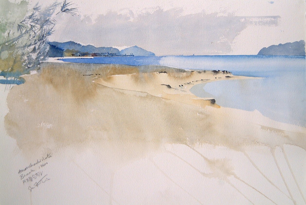 Praia Amanohashidate, 2000 (aguarela) de Simon Fletcher