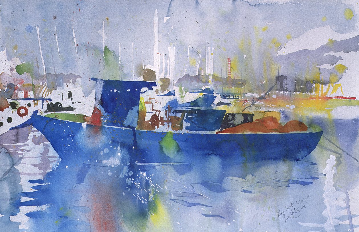 Barco azul La spezia, Itália, 2002 (aguarela) de Simon Fletcher