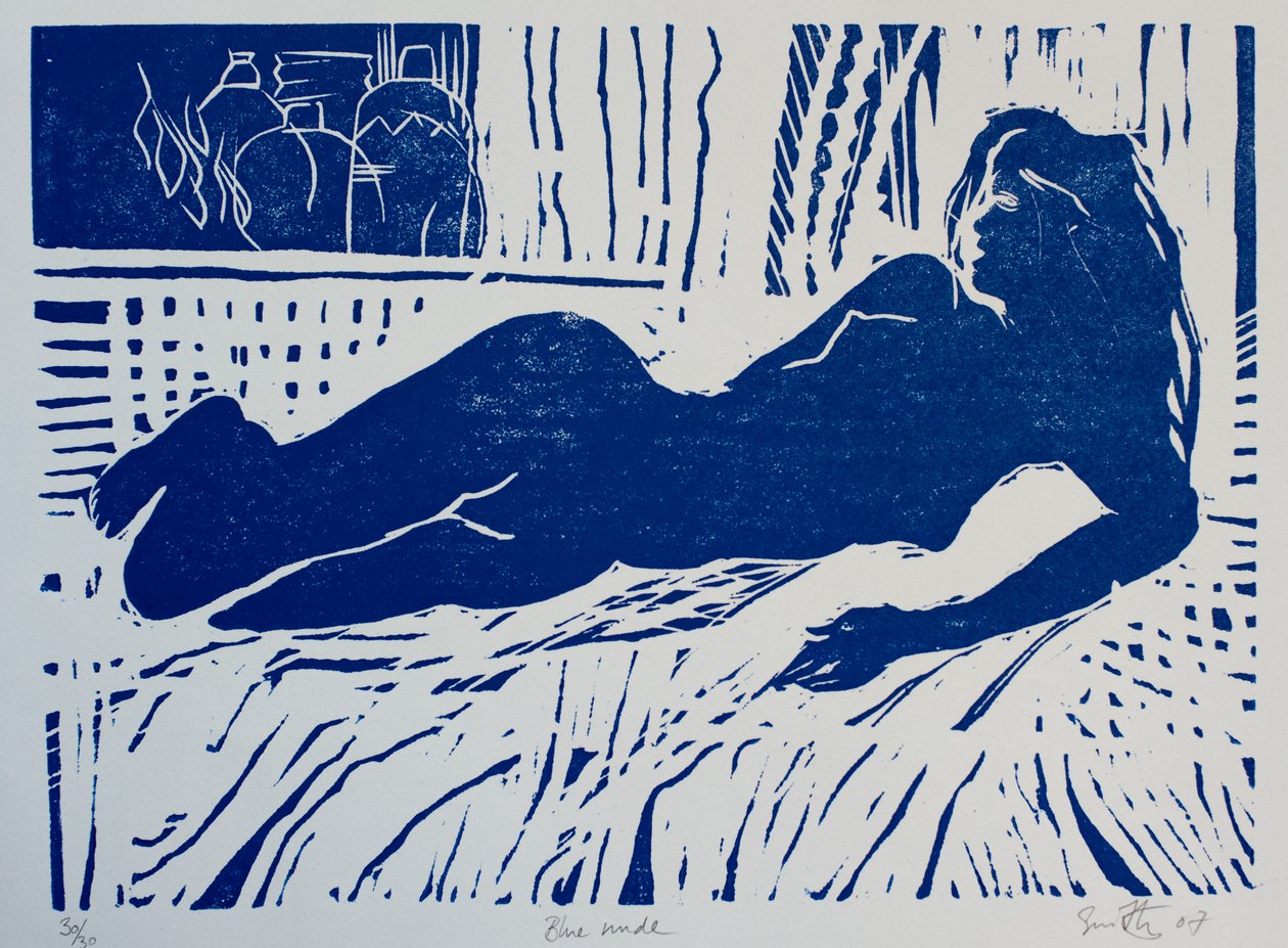 Nu azul, 2007 (xilogravura) de Simon Fletcher