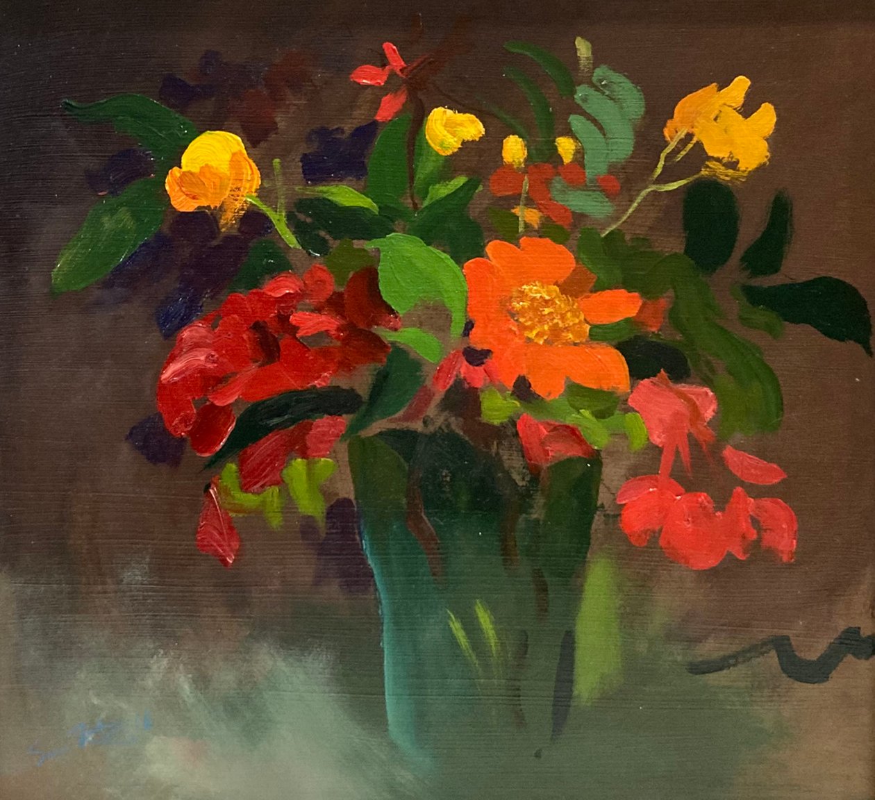 Cássia e Tithonia (óleo sobre cartão) de Simon Fletcher
