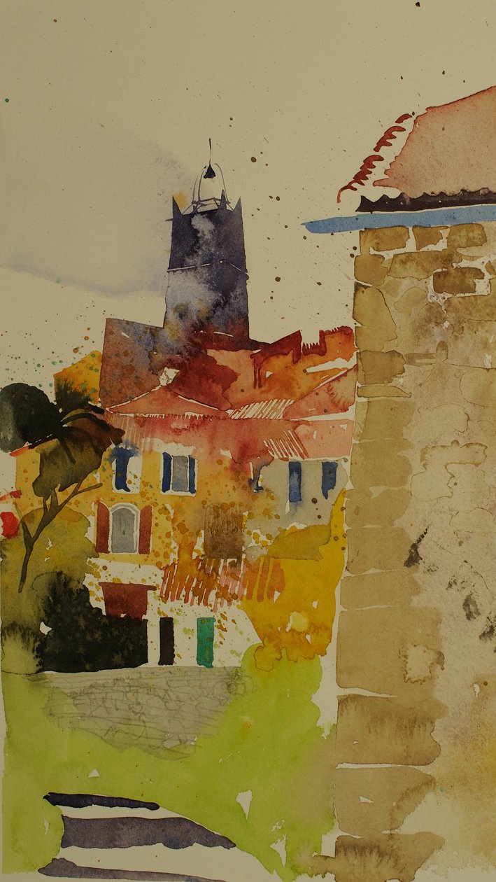 Clocher, Languedoc, 2002 (aguarela) de Simon Fletcher