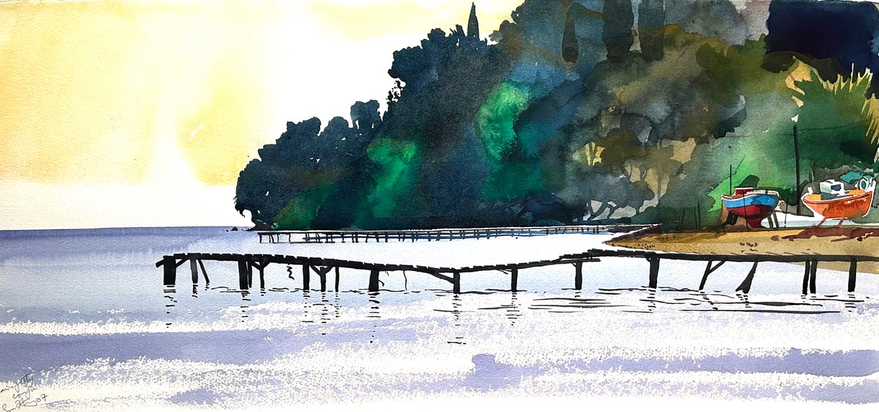Cais de Corfu, 2007 (aguarela) de Simon Fletcher