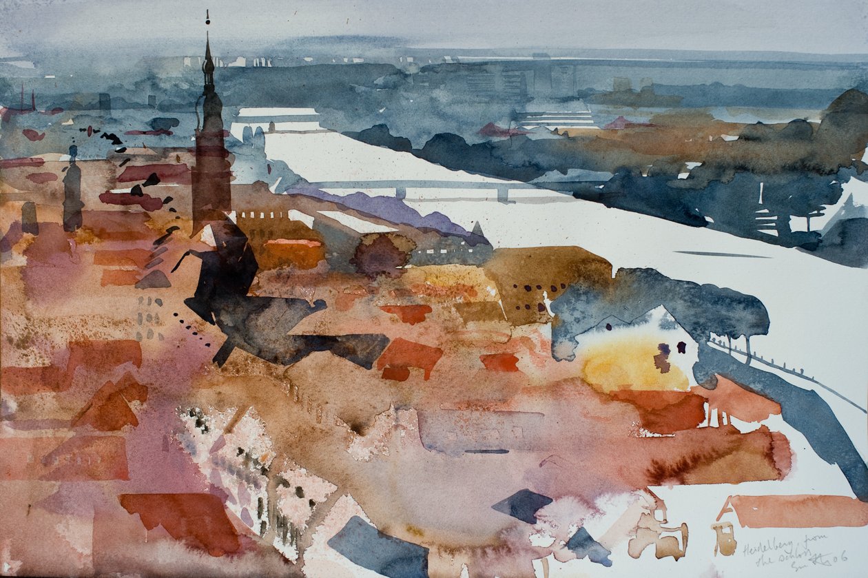 Heidelberg a partir do Schloss, 2006 (aguarela) de Simon Fletcher
