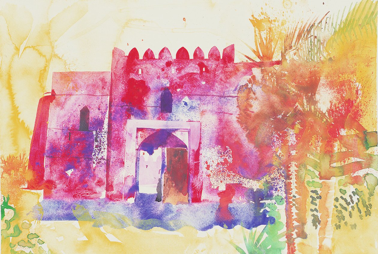 Muralhas de Jabreen, Omã, 2005 (aguarela) de Simon Fletcher