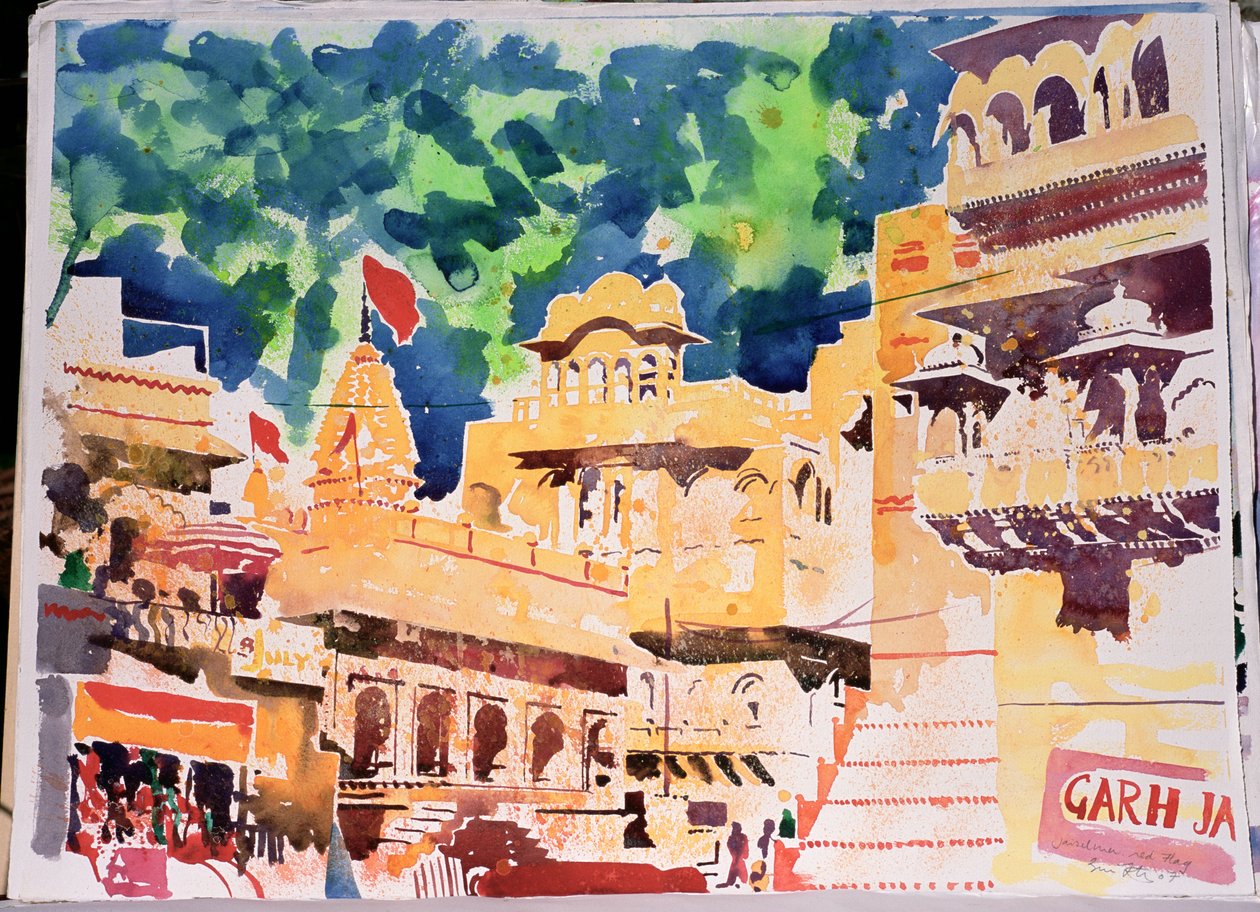 Bandeira vermelha de Jaiselmer, 2007 (aguarela sobre papel) de Simon Fletcher
