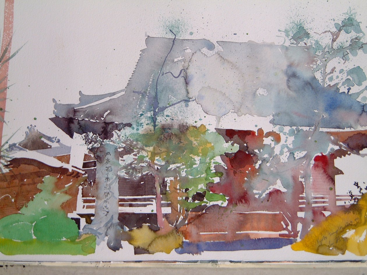 Templo de Quioto (aguarela sobre papel) de Simon Fletcher