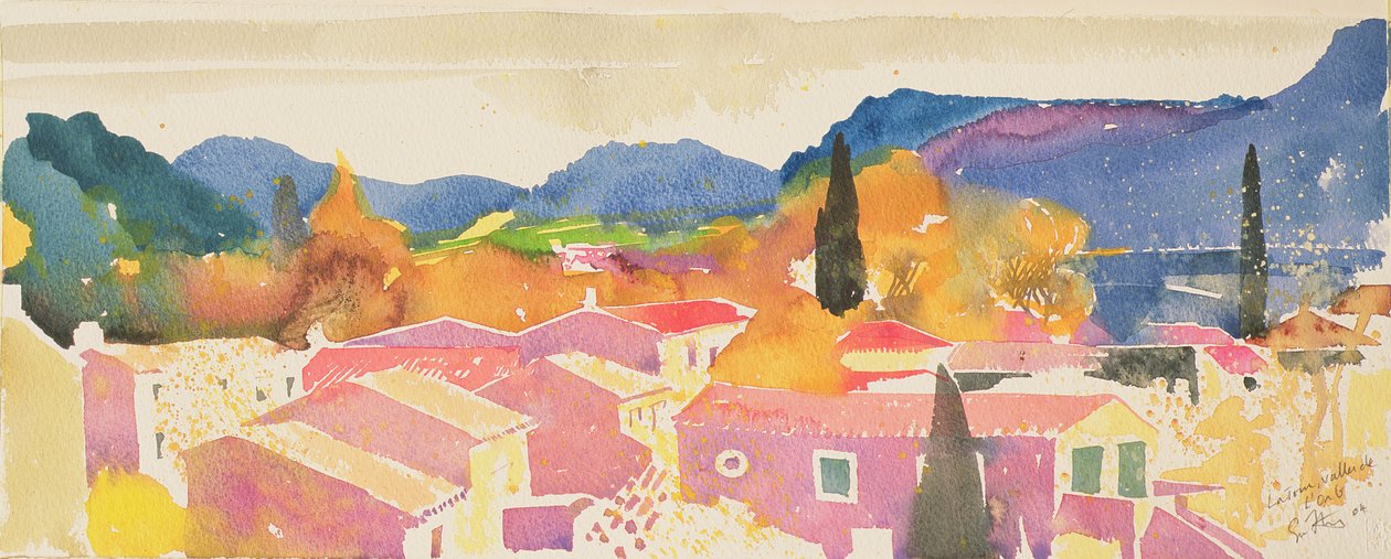 La tour sur Orb, 2004 França (aguarela) de Simon Fletcher