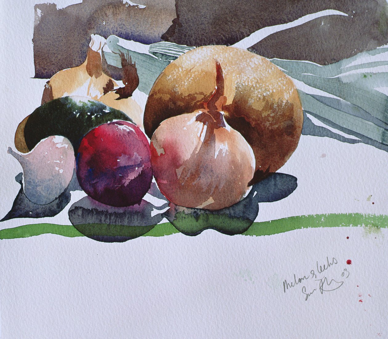 Melão e alho francês, 2003 (aguarela) de Simon Fletcher