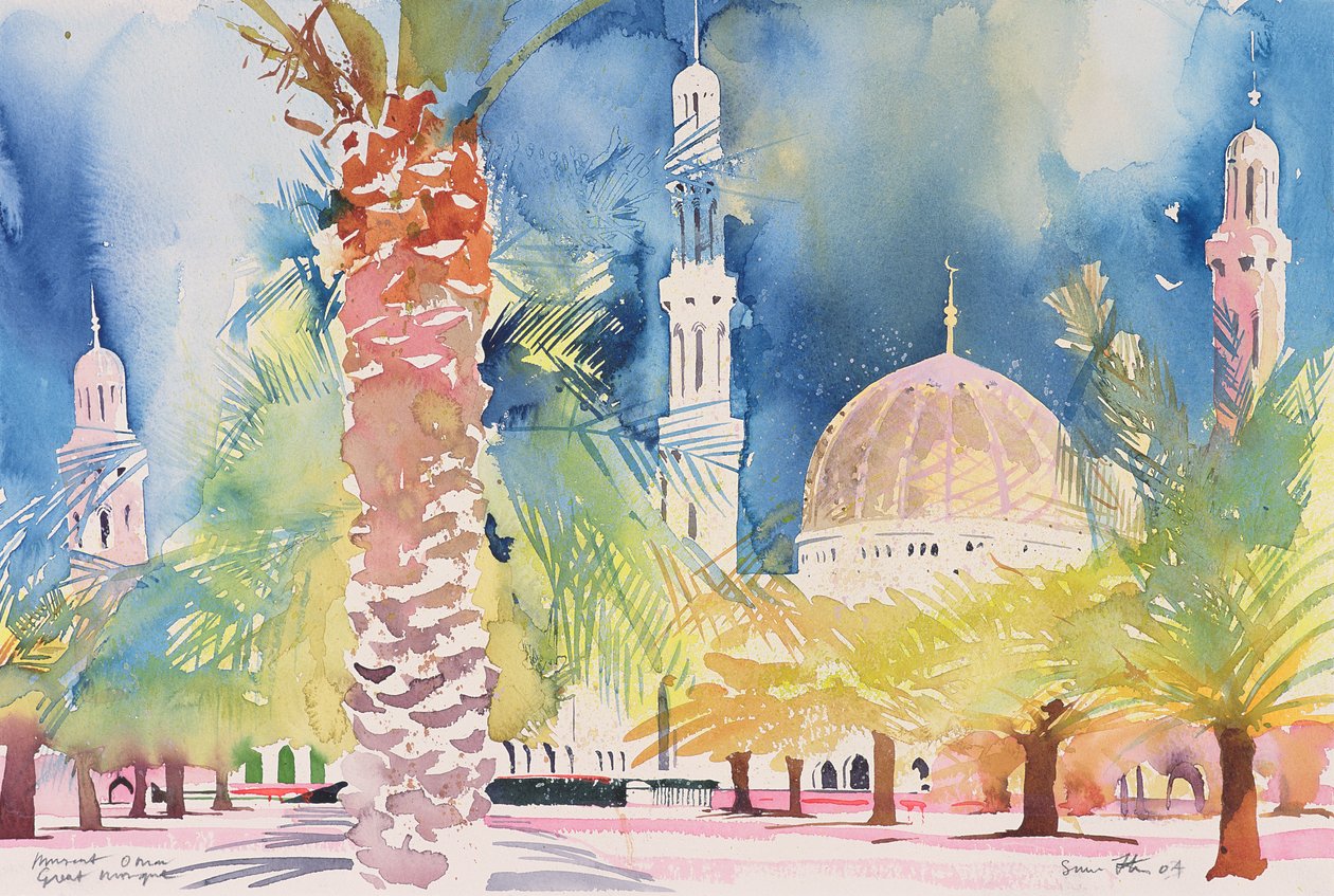 Mascate, Grande Mesquita, 2004 (aguarela sobre papel) de Simon Fletcher